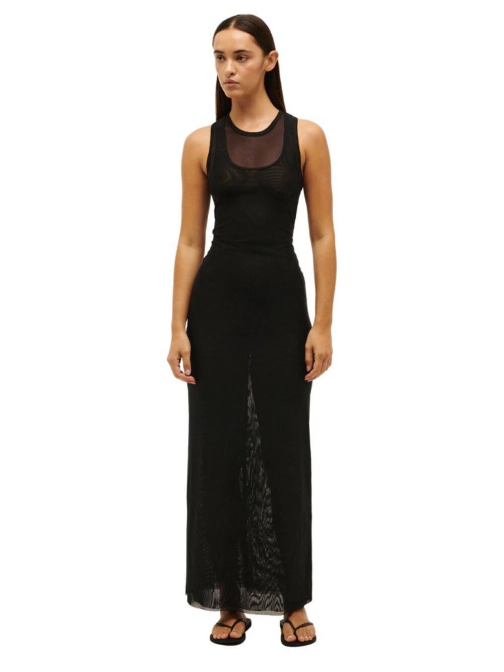 Anthropologie Black Sheer Panel Maxi Dress